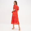 Orange floral georgette midi dress