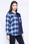 Navy White Check Colour Block Shirt