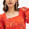 Orange floral georgette midi dress