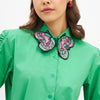 Green shirt dress with butterfly embroidery
