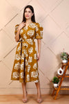 Golden Bloom Midi Dress