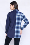 Navy White Check Colour Block Shirt