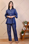 Dark blue denim Coord with Embroidered Sleeves