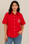 Red Shirt With SunMoon Embroidery and Hand stitch on sleeves