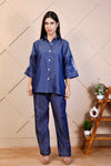 Dark blue denim Coord with Embroidered Sleeves