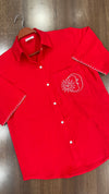 Red Shirt With SunMoon Embroidery and Hand stitch on sleeves