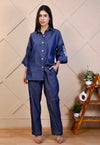 Dark blue denim Coord with Embroidered Sleeves