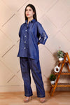 Dark blue denim Coord with Embroidered Sleeves