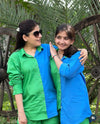 Sneha Khan x Hapfab- Blue Green Colourblock Shirt Shorts Co-ord Set