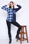 Navy White Check Colour Block Shirt