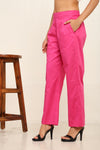 Pink White binding detailing shirt pant coord set
