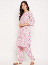 White floral printed knee length kurta with salwar with lace detailing