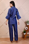 Dark blue denim Coord with Embroidered Sleeves