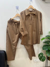 Coffee Brown Palm Linen Set