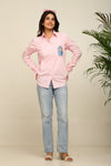 Baby Pink comfort fit shirt with Labubu embroidery