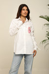 White comfort fit shirt with Labubu embroidery