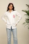 White comfort fit shirt with Labubu embroidery