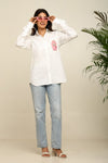 White comfort fit shirt with Labubu embroidery