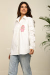White comfort fit shirt with Labubu embroidery