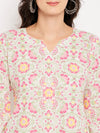White floral printed knee length kurta with salwar with lace detailing