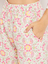 White floral printed knee length kurta with salwar with lace detailing