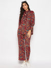 Red boho printed top pant set