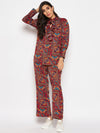 Red boho printed top pant set