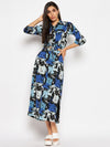 Blue abstract printed crop shirt skirt set