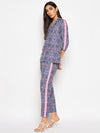 Blue printed blazer look shirt pant set