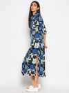 Blue abstract printed crop shirt skirt set