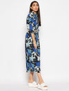 Blue abstract printed crop shirt skirt set