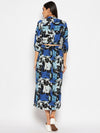 Blue abstract printed crop shirt skirt set
