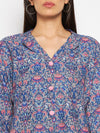 Blue printed blazer look shirt pant set