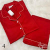 Red Shirt Pant Set With Piping