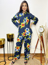 Navy Floral Printed Shirt Pant Set