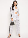 White black tropical printed coord set with stripes