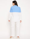 Blue white colour block shirt pant set