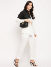 Black white colour block shirt pant set