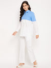 Blue white colour block shirt pant set