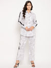 White black tropical printed coord set with stripes