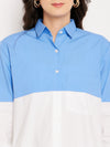 Blue white colour block shirt pant set