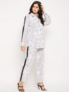 White black tropical printed coord set with stripes