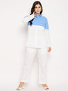 Blue white colour block shirt pant set
